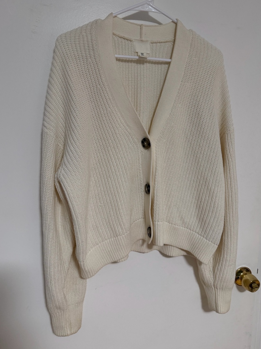 H&M Cream Chunky Rib Knit Cardigan Medium Oversized Button Front Sweater